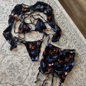 SHEIN Butterfly Print Bikini Set with Cover-Up